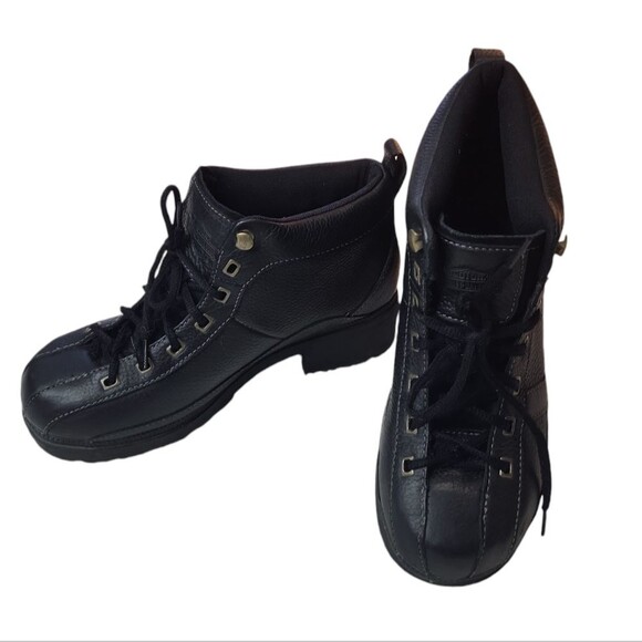 EUC Harley Davidson moto cycle Ankle Boots Leather Chunky Heel #3257 US 9 - Picture 2 of 14